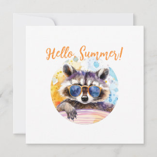 Olá Summer Raccoon em óculos de sol Watercolor