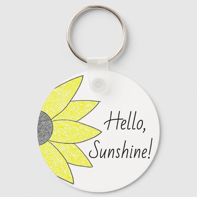 "Olá, Sunshine!" Chaveiro de girassol (Frente)