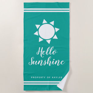 Olá, Sunshine, toalha de praia de verão com nome p