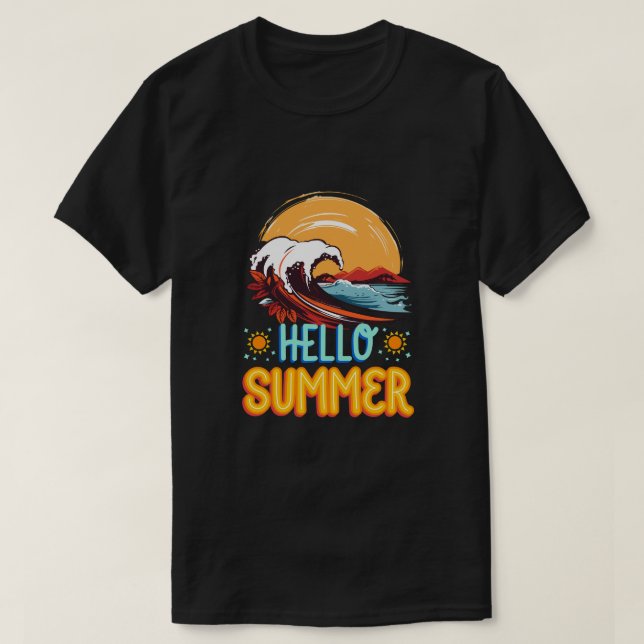 Olá Verão - Camiseta Retro Wave & Sunset Beach (Frente do Design)