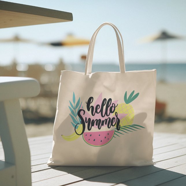 Olá Verão com Bolsa Tote Tropical Flamingo (hello summer, beach tote bag, vacation tote bag, school tote bag, colorful typography, gift for her)