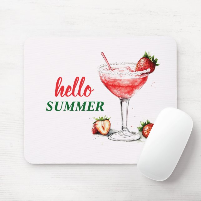 Olá Verão | Mouse Pad de Coquetel de Morango (Com mouse)