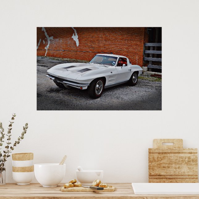Old and Classic White Corvette Car Poster (Cozinha)