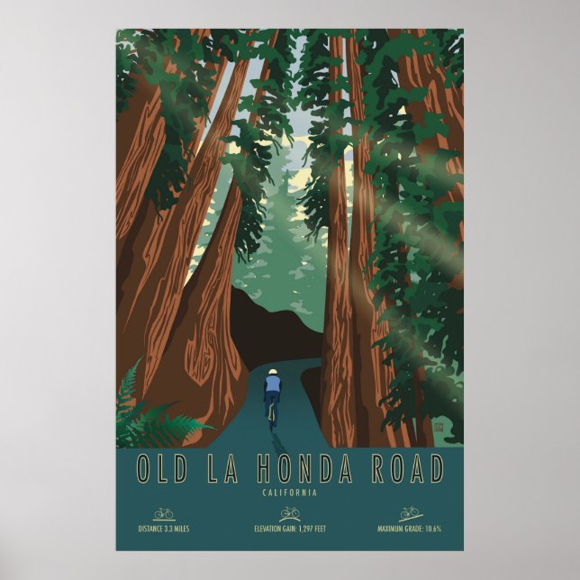 Old La Honda Road Cycling Poster (Frente)