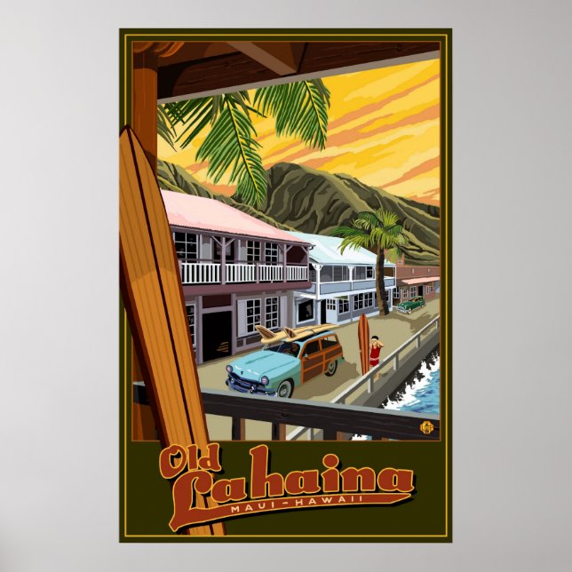 Old Lahaina, Poster de viagens de Surf do Havaí (Frente)