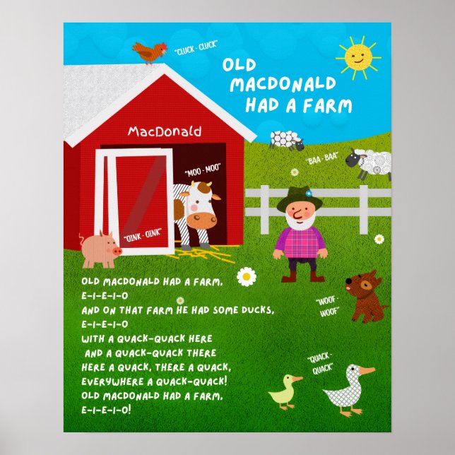 Old MacDonald Nursery Rhyme Classroom Poster (Frente)