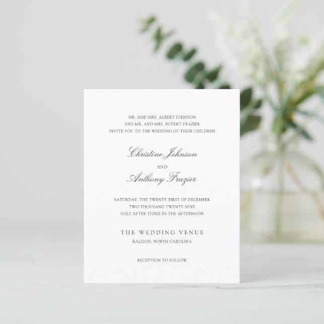 Old Money Black and White Classic Wedding Invite (Em pé/Frente)
