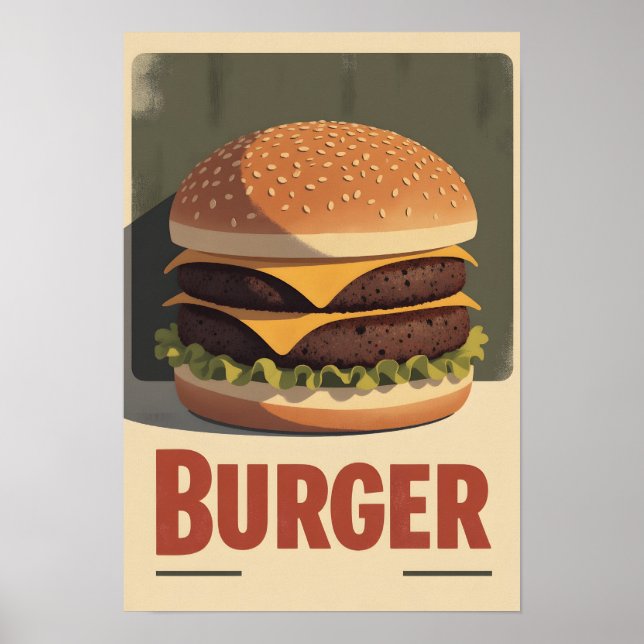 Old-School Burger Poster – Retro Food Wall Art (Frente)