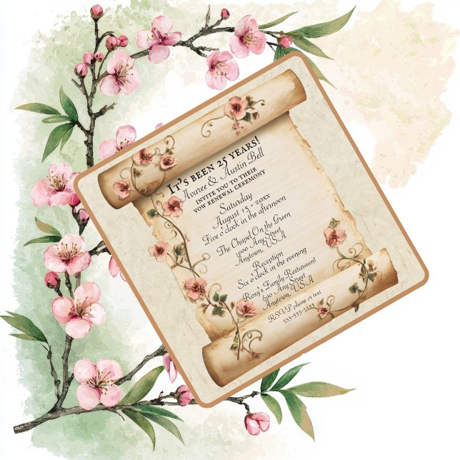 Old Vintage Scroll 25 Years Vow Renewal Invitation (Criador carregado)