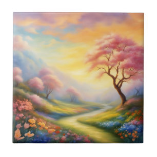 óleo pinta uma paisagem de primavera com rio