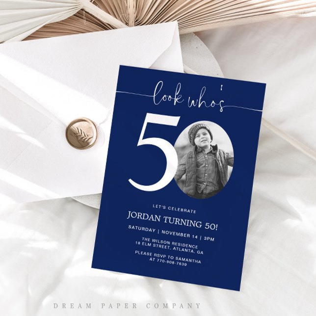 Olhe Quem Faz 50 | Convite de 50º Aniversário Navy (Criador carregado)