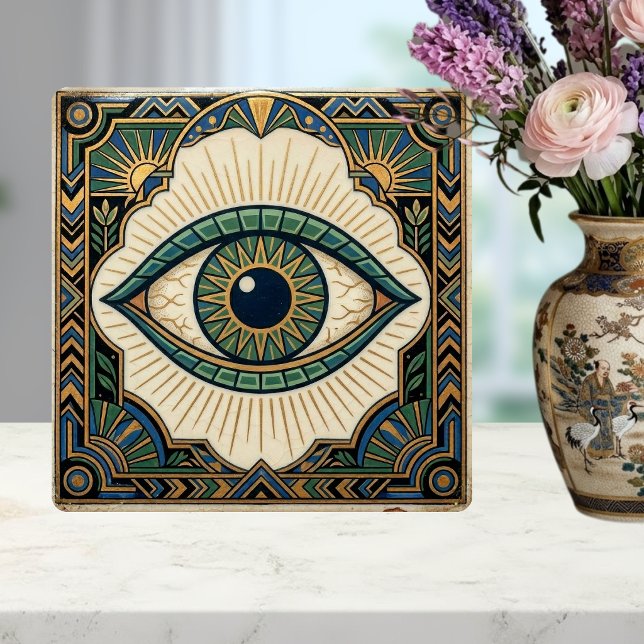 Olho Art Déco Anatômico Verde Azul Dourado (Criador carregado)