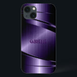 Olho de alumínio com revestimento metálico roxo e<br><div class="desc">Aspecto de alumínio branco roxo e brilhante escovado metálico. Monograma personalizado e opcional. Legal design de masculina. Disponível em outros produtos</div>