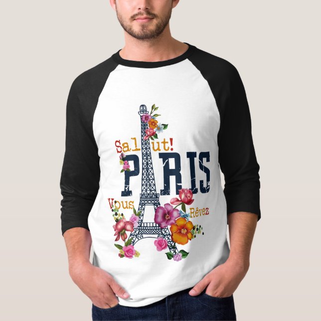 Olhos de camiseta masculina e impressão de Paris (Frente)