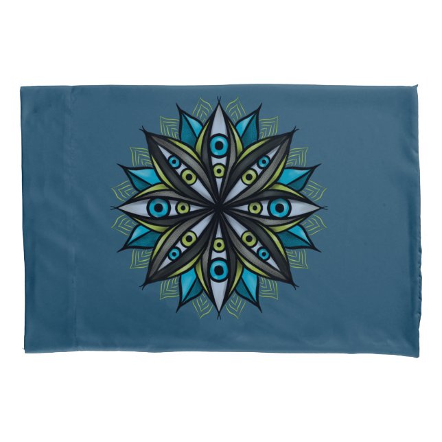 Olhos Estranhos, Mandala Art - Azul-Flor Trippy Ve (Frente)