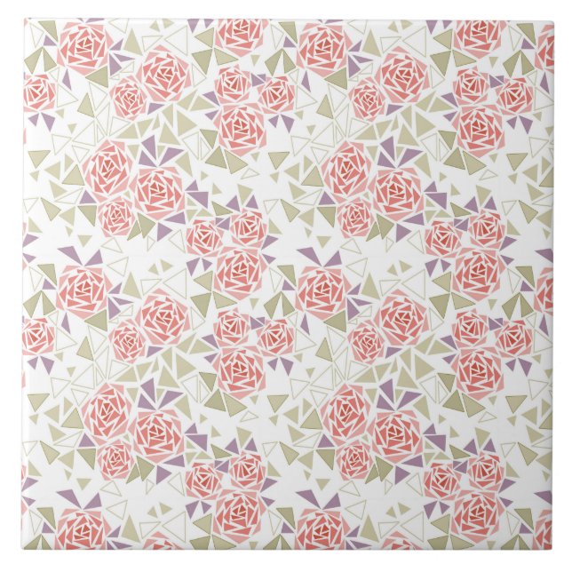 olive beige mosaic floral pattern retro  (Frente)