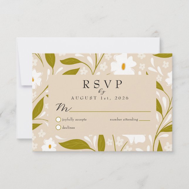 Olive Green Boho Floral Wedding RSVP Response Card (Frente)