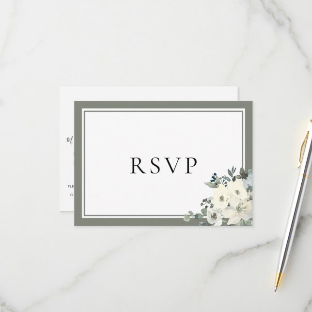 Olive Green Border Elegant Menu Choice RSVP Card (Frente/Verso In Situ)