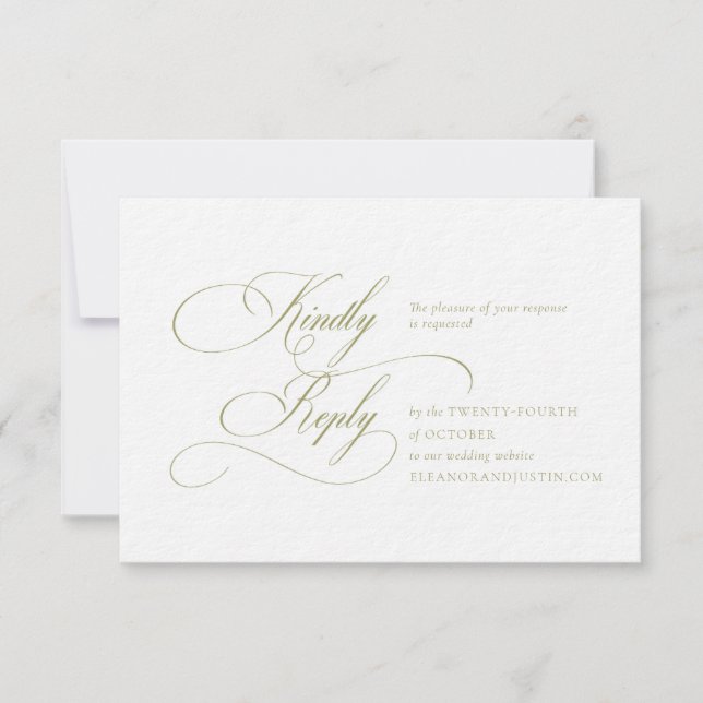 Olive Green "H" Monogram Wedding RSVP Card (Frente)