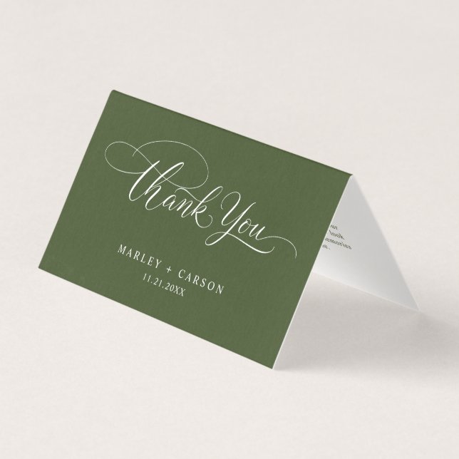 Olive Green Moderno Script Casamento Cartão de Agr (Frente)