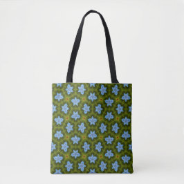 Olive Green Sky Blue Floral Tote