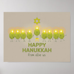 Olive Hanukkah Menorah Poster
