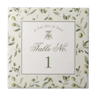 Olive Martini Green Pattern Wedding Table Number