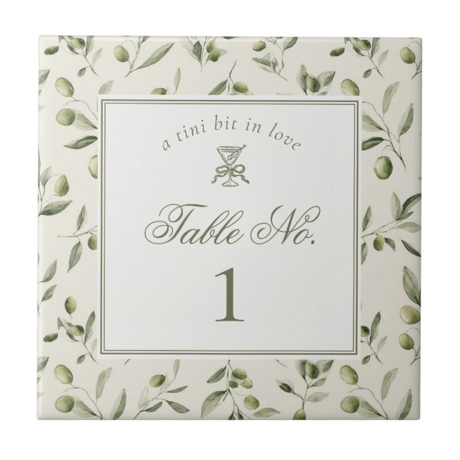 Olive Martini Green Pattern Wedding Table Number (Frente)