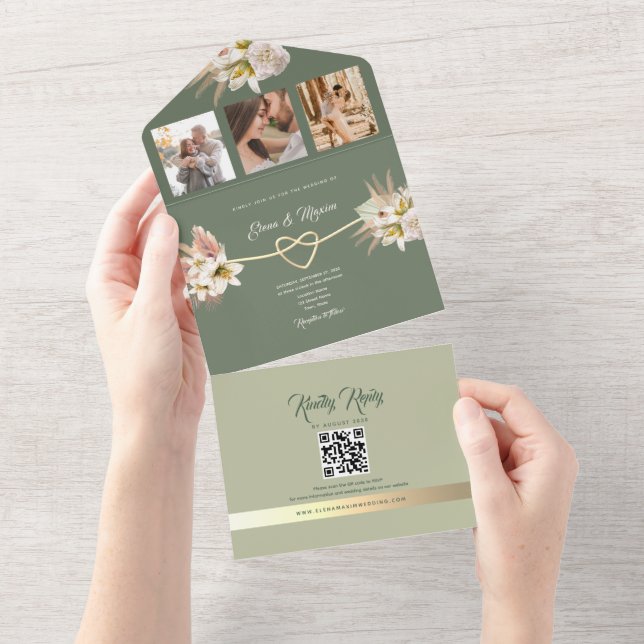 Olive Verde Boho Foto Casamento (Tearaway)