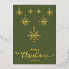 Olive Verde Feliz Natal Flocos de Neve Dourado