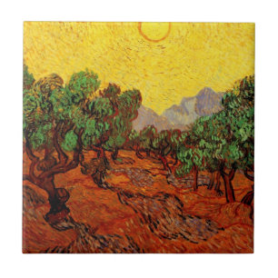 Oliveiras de Van Gogh com Céu Amarelo e Sol