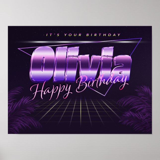 Olivia Name Vorname lila retro Poster Geburtstag (Frente)