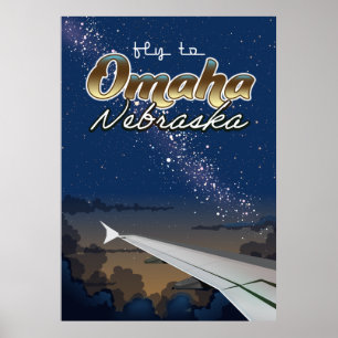 Omaha, poster de viagens de voo vintage de Nebrask