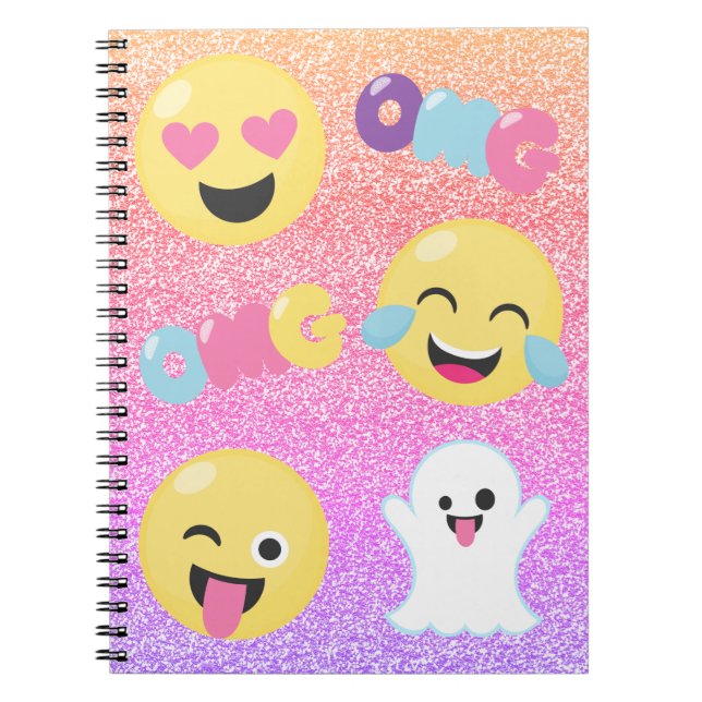 Ombre brilhou caderno espiral de OMG Emoji (Frente)