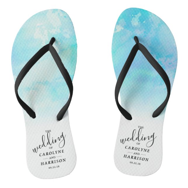 Ombre Chinelos de Casamento por Aquarela - Azul (Pé da cama)