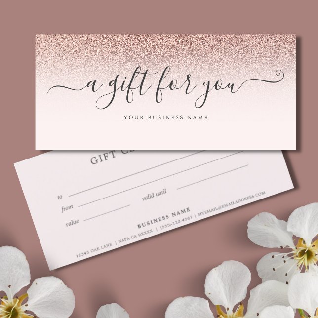 Ombre Dourado do Certificado de Oferta de Negócios (Rose Gold Glitter Business Gift Certificate)