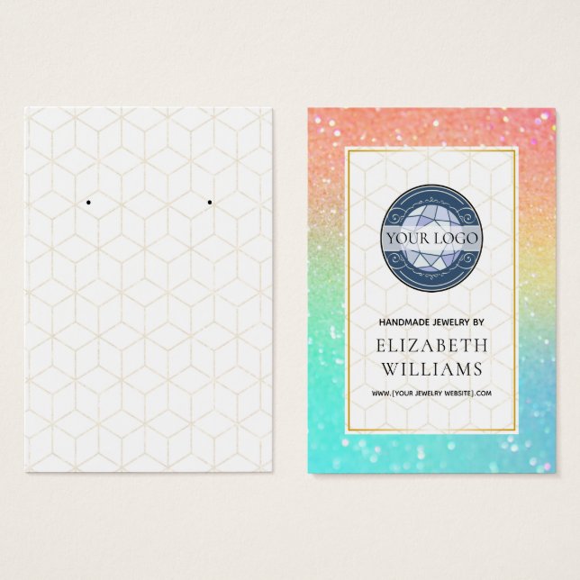Ombre Glitter Rainbow Earring Display Cards (Frente & Verso)
