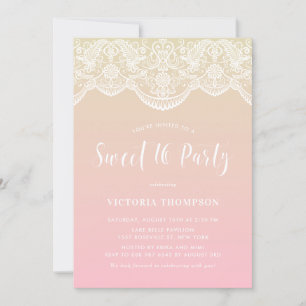 Ombre Lace Pattern Sunset Sweet 16 Convite