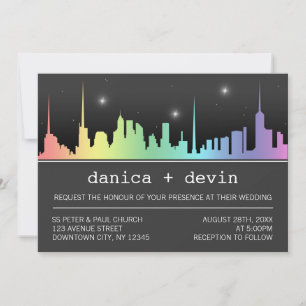 Ombre Rainbow City Skyline Convites para Casamento