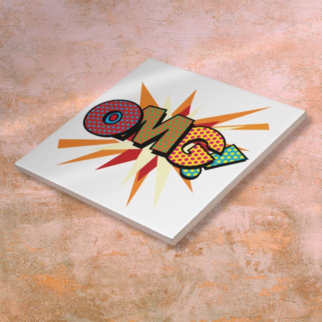 OMG Colorido Quadrinho de Arte Pop (OMG Fun Colorful Comic Book Pop Art Ceramic Tile)