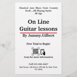On Line Guitar Lessons Folheto impressão frente e 