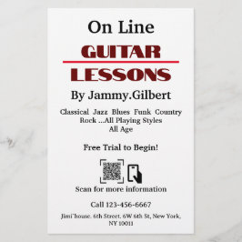 On Line Guitar Lessons Folheto impressão frente e 