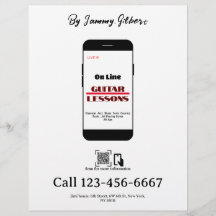 On Line Guitar Lessons Folheto impressão frente e