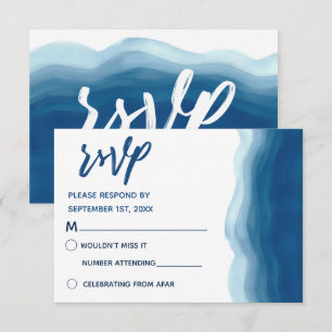 Onda de Aquarela Azul   Cartões de RSVP