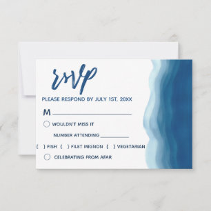Onda de Aquarela Azul Cartões de RSVP