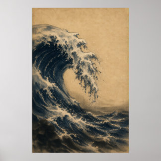 Onda do Oceano Japonês Poster de Arte de Parede Ja