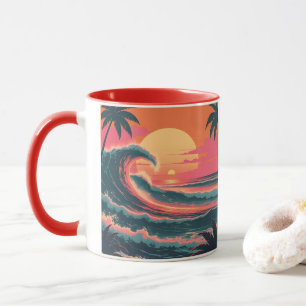 Onda do Pôr do Sol Vintage Caneca de Café Tropic