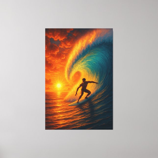 Onda Epic Sunset Surf - Arte de Parede Canvas Oceâ (Frente)