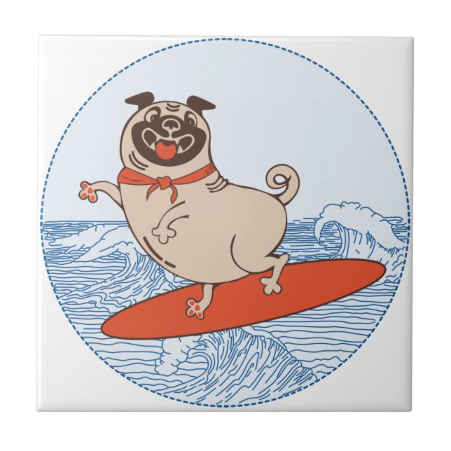 Onda montando cachorro feliz no surfboard (Frente)