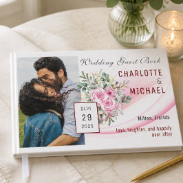Onda Rosa e Livro de Visitas de Casamento Floral